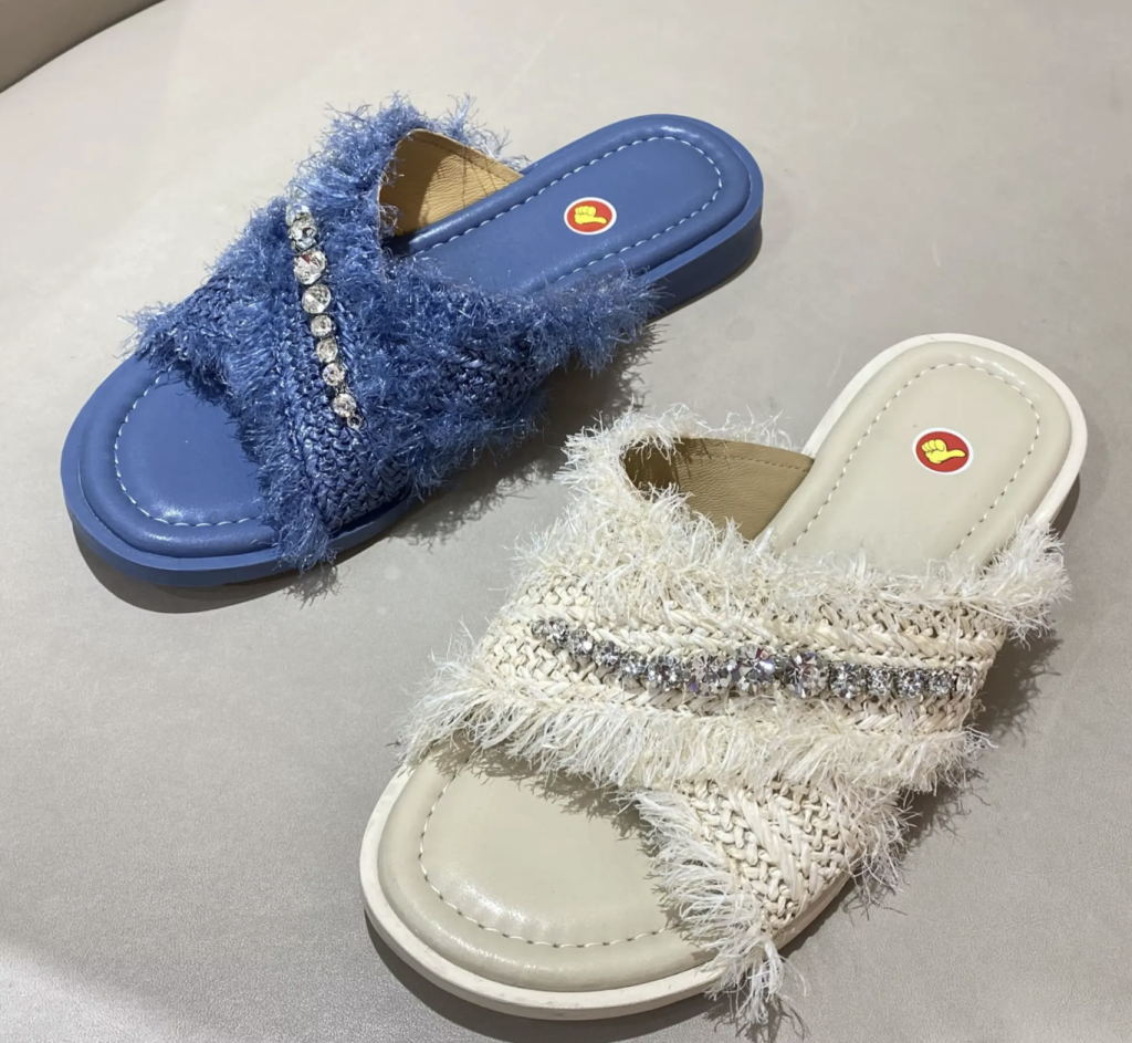 Cross-Strap Slide Sandals with Rhinestone